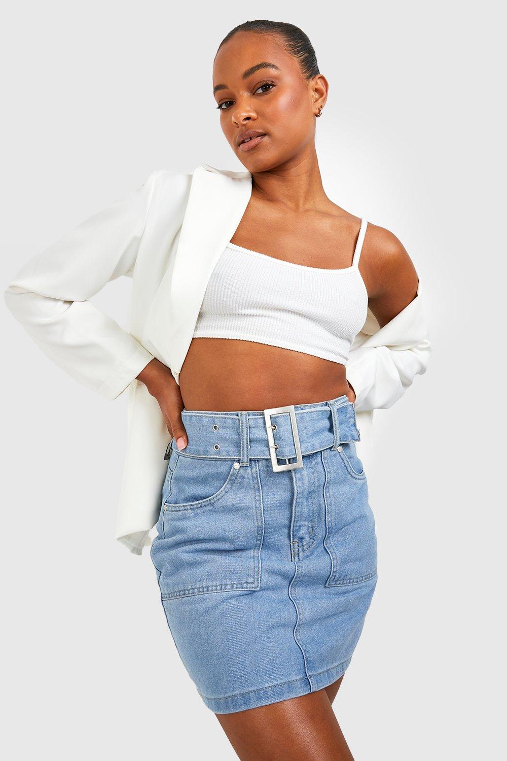 Blue denim skirt outlet boohoo